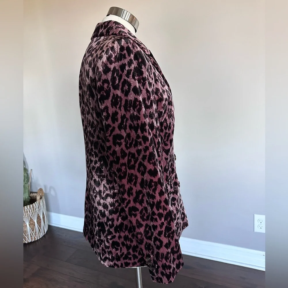 J. Crew Double Breasted Drapey Velvet Blazer Jacket Rose Leopard Print 12 - Picture 7 of 13